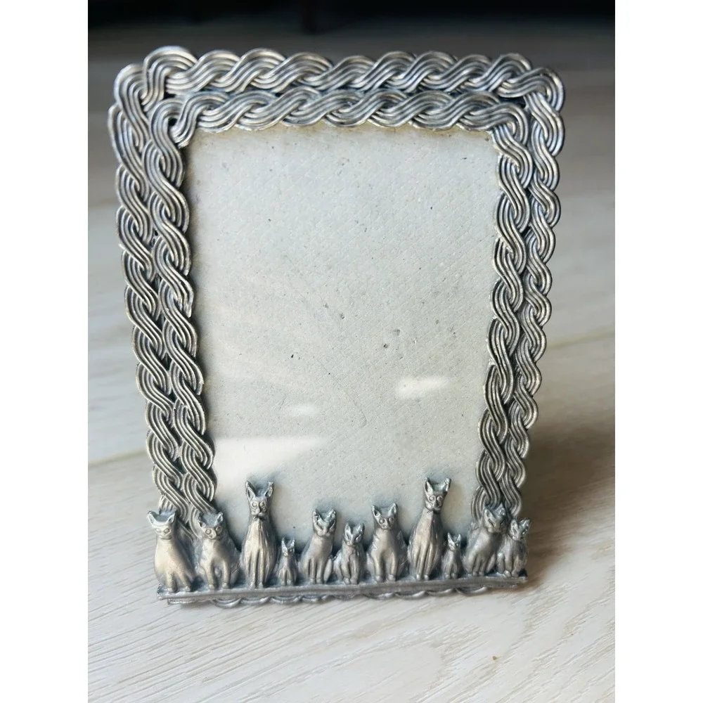 Pewter Picture Frame Felines 3X5 Tabletop Barron Cat Lady Kittens